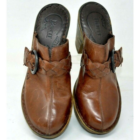 BORN b.o.c. Brown Leather Slip On Mules Clogs Women’s 9 / 40.5 Boho - Picture 4 of 7